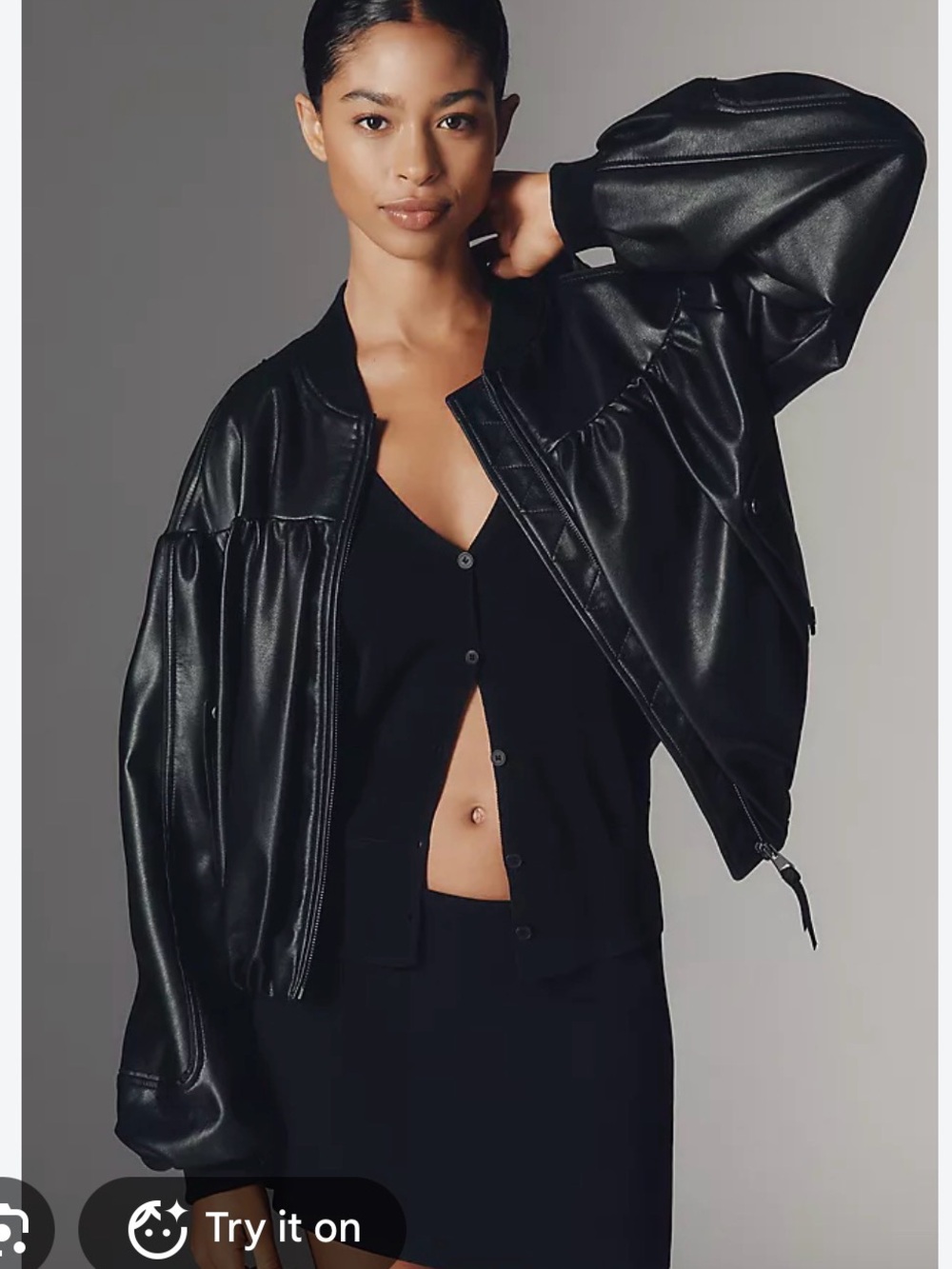 Anthropologie Black Faux Leather Bomber Jacket - Women